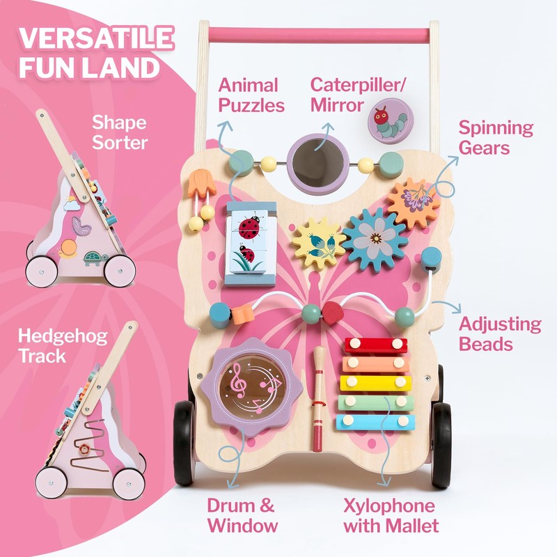 Giant bean Wooden Baby Push Walker for Girls Toddler Kids