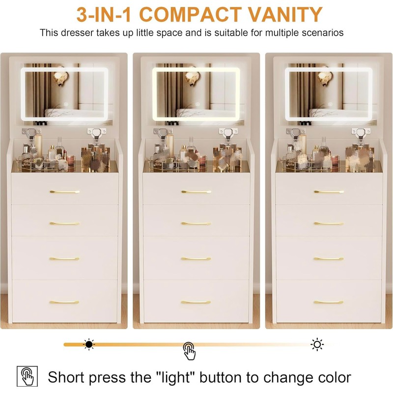 SonkYog Vanity Desk & Nightstand Combo - Flip Top Mirror,