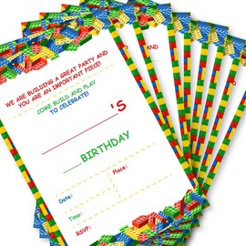 Soiceu Building Blocks Birthday Invitations, Cute Building Blocks Birthday Party Invites with Envelopes Set of 20