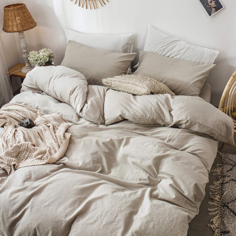MooMee Bedding Duvet Cover Set 100% Washed Cotton Linen Like