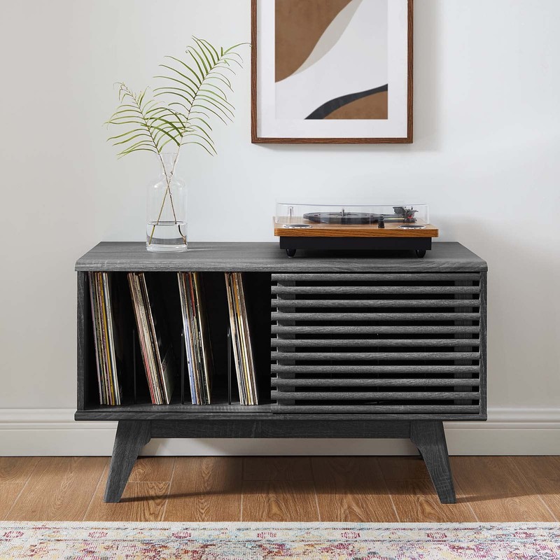 Modway Render Mid-Century Modern 37" Vinyl Record Display Stand in