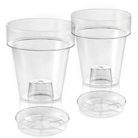 Teraplast transparent Porto flowerpot with internal support and Plato saucer - 14cm diameter