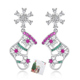 Sterling Silver Christmas Earrings for Women, Silver Christmas Boots Earrings, Diamond Earrings for Women, Silver Drop Dangle Earrings, Dangly Earrings Xmas Present Jewellery Earrings Gift for Her
