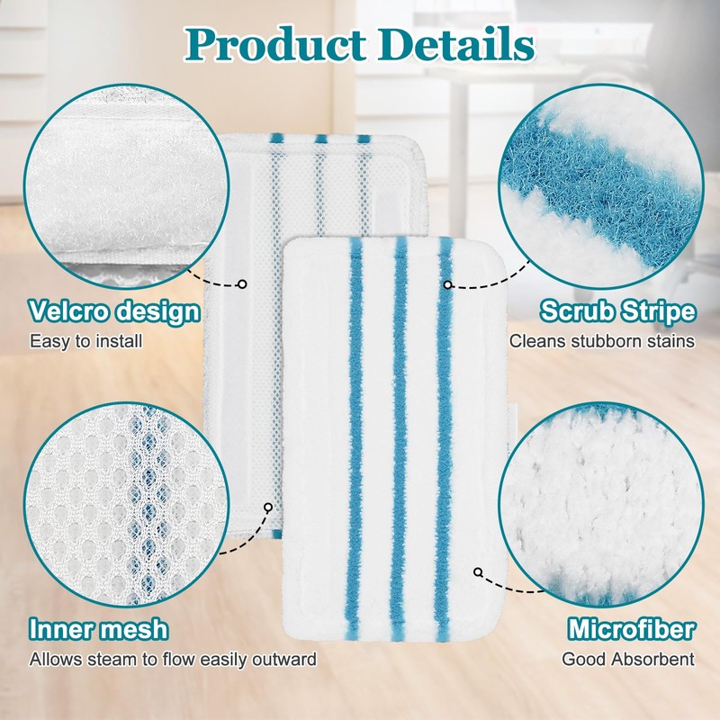 6Pack Steam Mop Pads Replacement for Black+Decker Steam Mop SM1600,