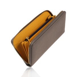 Mura Women's Long Wallet, Bi-Color, Genuine Leather, Anti-Skimming, gray/yellow