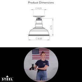 Steel Lighting Co. Inglewood Barn Light | Ceiling Mounted Light | 8 inch Round Dome | Flush Mount | Modern Farmhouse Style Pendant Made in America | Gray Blue Exterior/Brass Interior