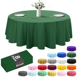 ZHZJCKSHB 8 Pack Plastic Tablecloth 84" Disposable Table Cloths for 6 to 8 Foot Tables Rectangle Table Cover for Parties (Green, Round)
