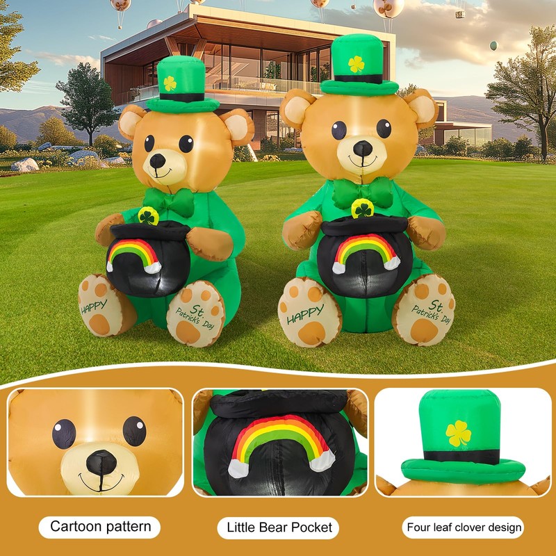 SHDEJTG 4 Ft St Patricks Day Inflatables Outdoor Decorations, Blow