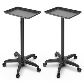 TASALON Black Salon Tray on Wheels, 2pcs Adjustable Instrument Tattoo Tray Cart with Wheels, Aluminum Salon Rolling Tray for Hairstylist, Sap, Medical