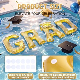 Gemscream 2026 Graduation Pool Floats Party Decorations 20 Inch Gold Grad Inflatable Floating Pool Letters Glitter Grad Prom Letters Photo Props for Graduation Beach Party Backdrop Banner