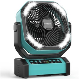 MORECORE 20000mAh Rechargeable Camping Fan with Light, 112HRS Running, 8-Speed, Auto Oscillating, Timer, LED Digital Display, 270°Pivot with Hook for Tent RV Emergency Garage-Blue