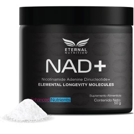 NAD+ Puro – 100 Porciones (500 mg c/u) | Eternal Nutrition; Energía celular, longevidad y claridad mental en cada dosis.