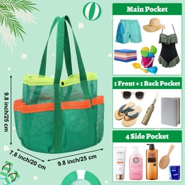 GQIRIL Mesh Beach Bag for Women - Beach Tote, Foldable Waterproof Sandproof Storage Bag with 6 Pockets, Swim Tropical Vacation Pool Essentials for Kids Family Swimmers Travel Cruise (Green)