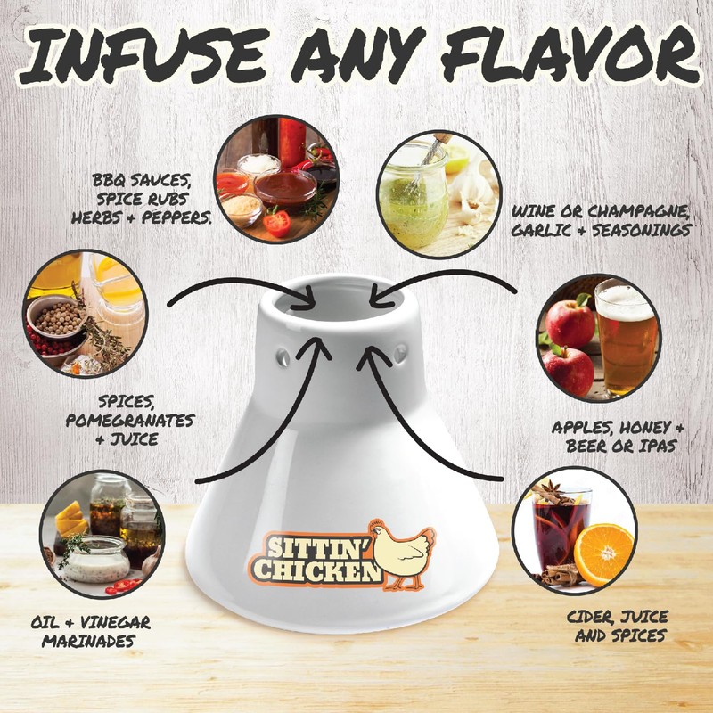 Sittin' Chicken Ceramic Beer Can Steamer & Roaster-Easily Infuse Marinade