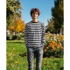 RGJU Striped Shirts for Men Long Sleeve(White&Black,L)