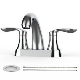 Bathroom Faucet, 4 Inch Bathroom Faucets for Sink 3 Hole, Centerset Bathroom Sink Faucet with Pop Up Drain and cUPC Lead-Free Hose(Chrome)