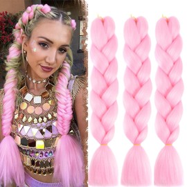 Braids Extensions, Jumbo Braid Extensions, 24 Inches, Ombre Braiding Hair, Synthetic Hair for Braiding for Crochet Twist Braiding Hair, A16, Pink, Pack of 3