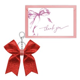 Glitter Cheer Bow Keychain for Cheerleading Coach Gifts for Women Thank You Gift for Cheer Coach Birthday Gifts from Team, Red Cheerleader Keychain for Cheerleading Bag Charm for Cheer Coach Gift