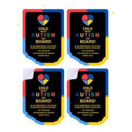 Dakchor Autism Car Magnets 4 Pack - Child with Autism On Board Reusable for Metal Surfaces Non-Adhesive Autism-Labeled Vehicles to Carry Autistic Passengers and Improve Safety