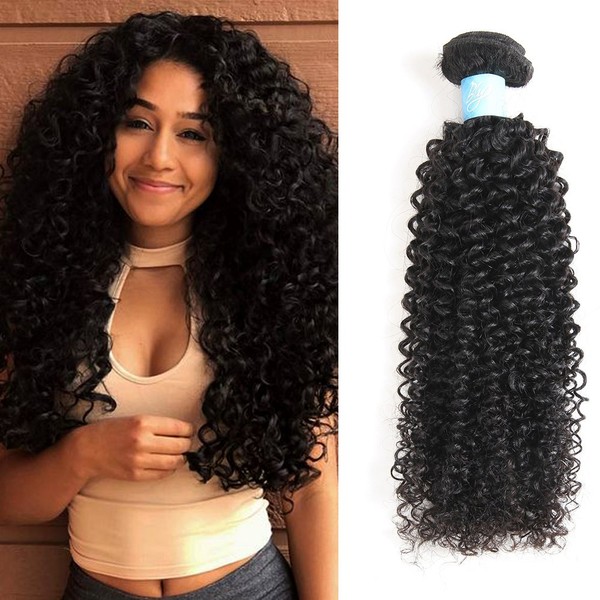 BLY 7A Mongolian Afro Kinky Curly Human Hair 3 Bundles Unprocessed Hair Weave Weft Big Hair for African American Women Natural Color (12/14/16 Inch, Kinky Curly Black)
