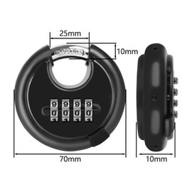 ASelected Black Heavy Duty Combination Padlock Weatherproof Disc Lock for Gate Resettable Lock 4 Digit Combination Padlock Lock for Warehouses, Containers, Garages, Gates, Chains, Fences (Zinc Alloy)