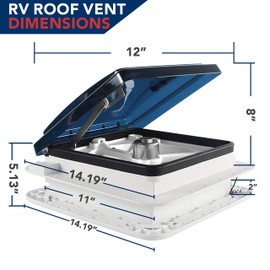 Leisure Coachworks 11" x 11" RV Roof Vent Fan With LED Light 12V Manual Riser Reversible Manual Lift with Smoked Lid