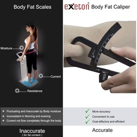 Exeton Fat Tester, [2 in 1] Personal Body Fat Tester Calipers with Tape Measure and Fat Charts Fitness, Accurate Measure Tape Keep Health Analyzer