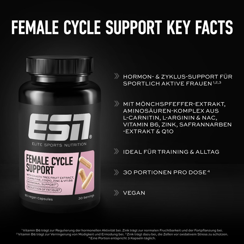ESN Female Cycle Support, 90 Kapseln, vegan, mit L-Carnitin, Pflanzenextrakten,