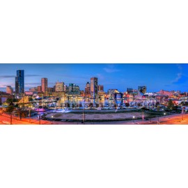 PHOTOSBYJON Canvas Baltimore Skyline 2019 Dusk 16 inches x 46 inches Color City Downtown Photographic Panorama Print Photo Picture