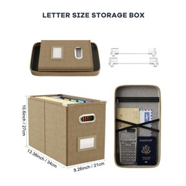 Oterri File Organizer Box with Lid, Hanging Filing File Box with Mesh Pocket, Document Organizer Box for Letter Files, Portable Storage Box with Smooth Sliding Rail for Office&Home(1 PCS, Khaki)