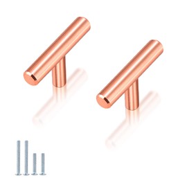 NIZADO -Solid Drawer Knobs Brushed Rose Gold Cabinet Knobs Stainless Steel,20 Pack-Modern T Bar Kitchen Cabinet Handle Drawer Pull, 2 Inch Total Length,Diameter 10mm(2/5 Inch)