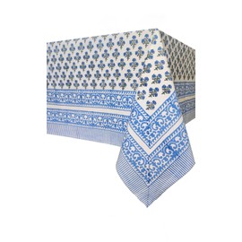 ATOSII Gulbahar Blue 100% Cotton Fall Rectangle Tablecloth, Handblock Print Floral Table Cloth for Kitchen Dining Linen I Thanksgiving Christmas Weddings Outdoors I 72 X 140 Inches I 12 Seater