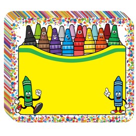 Epakh 100 Pcs Back to School Name Tags Colorful Crayon Self Adhesive Name Tags Labels Sticker Classroom Crayon Decorative Sticker Labels for Themed Party Family School Office Conferences Home