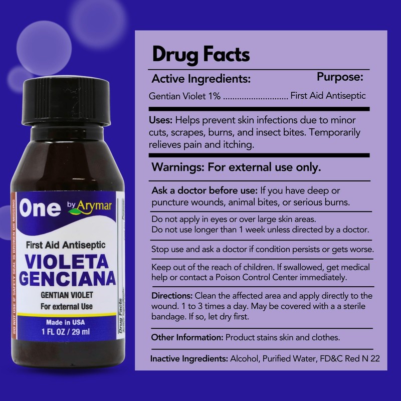 Arymar Gentian Violet 1% USP Solution - First Aid for