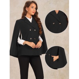 Allegra K Double Breasted Blazer for Women's Notched Lapel Collar Office Cloak Cape Jacket Large Black