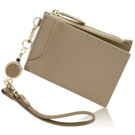 Grav Women's Pass Case, Reel, Commuter Holder, Cute, Card Case, Thin, Coin Case (Key Chain, Strap Included), beige, (greige)