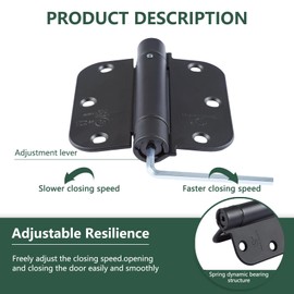 Self Closing Hinge 3 ½"x 3 ½" Matte Black Auto Close Spring Hinge Adjustable 3 1/2 Inch Door Closer Hinges 5/8" Radius Corner for Commercial Grade Auto Self-Closing UL Listed, 3 Pieces