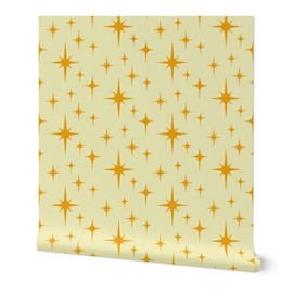 Peel & Stick Wallpaper Swatch - Atomic Age Stars Orange Yellow Vintage Midcentury Retro 1950S Space Custom Removable Wallpaper by Spoonflower