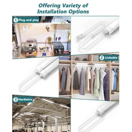 WNSNOU 2 Pack Plug-in LED Shop Light, 4FT Tube, IP66 Waterproof and Linkable, 36W With Cord, 5000K Ceiling/Closet, 4000LM Under Cabinet for Room Garage