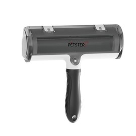 New 2025 PETSTERS Reusable Pet Hair Remover Roller, Large Compartment - Removes Dog & Cat Hair from couches,Sofas Carpet, Bedding, Furniture & More - Greybin, whitebody and Black Handle