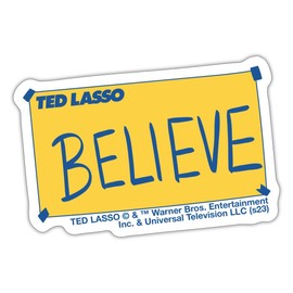 Spreadshirt Ted Lasso Believe Lettering Blue and Yellow Stickers, 10 x 10 cm, Matt White