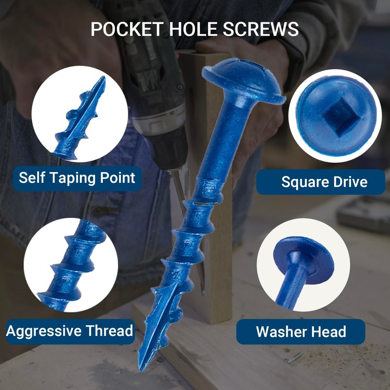 680 pcs Pocket Hole Screws Assortment Kit, 5 Sizes Blue