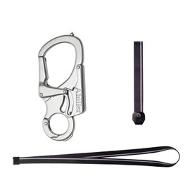 [Ahiller] Carabiner, Keychain Set, Double Lock Design, Tungsten Tip Cone, Small Alloy Canabilla with 2 Straps Suitable for Camping, Hiking, Fishing, Outdoor Survival, etc, 1 x Silver [with black band]