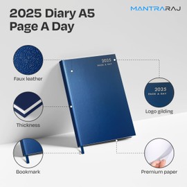 MantraRaj 2025 A5 Day A Page Diary with Hard Backed Organiser For Student, Teacher, Home, Office, Business Weekly Year Planner Best for Gift | Daily Planner | A5 Diaries (A5 Day A Page, Blue)