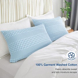 PHF 100% Cotton Waffle Pillow Shams Standard Size, 2 Pack 20" x 26" Soft Skin-Friendly Pillowcases, No Filling, Aesthetic Woven and Breathable Waffle Weave Pillow Case Covers for Bed, Baby Blue