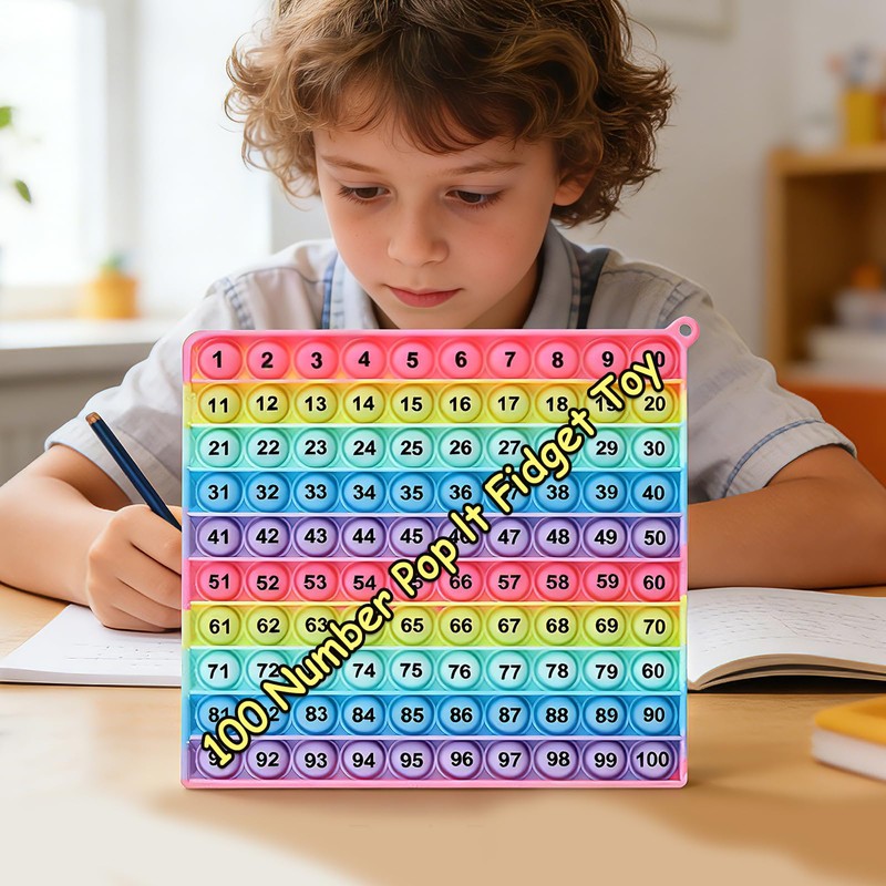 Math operations1-100 Number Learning Pop Fidget Toy, Rainbow Colors, Large