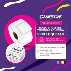 OKAERI Rollo de Etiquetas Térmicas Adhesivas 38x25mm – 1000 Piezas | Compatible con Impresoras Térmicas | Papel Autoadhesivo Premium para Etiquetado de Productos y Envíos (38x25mm)