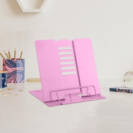 Metal Book Stand, Reading Book Holder, Lightweight Cookbook Stand, Portable Textbook Holder, Adjustable Recipe Document Stand, Tablet, Music Book Stand and Holder (Pink)