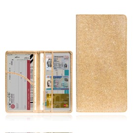 Yourkar Car Registration and Insurance Card Holder, Glitter Leather Vehicle Document Holder with Magnetic Shut, Bling Glove Box Essential Card Driver License Paperwork Organizer (Glossy, Golden)