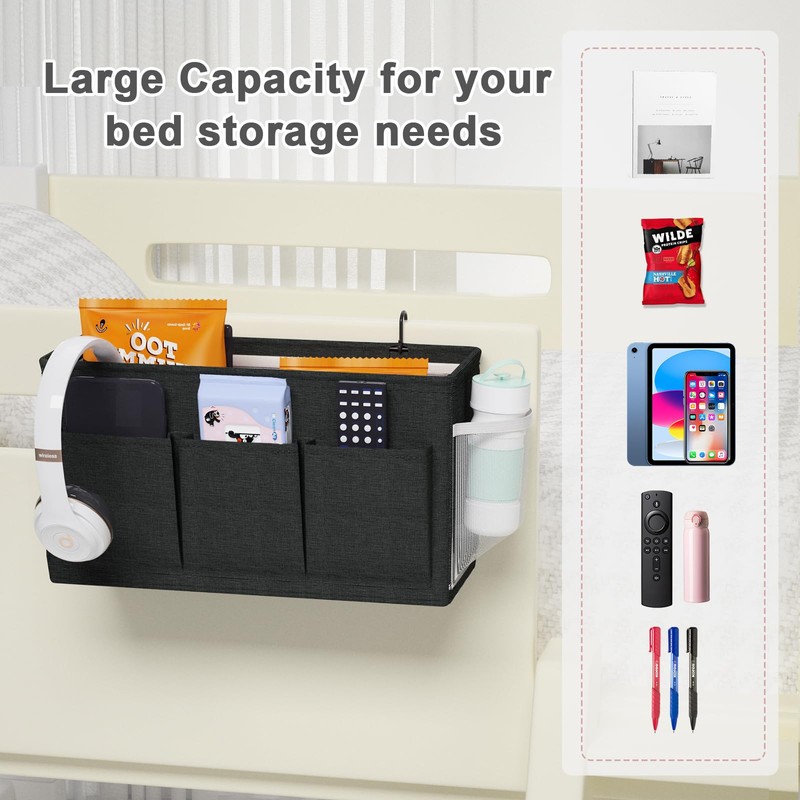 Edudif Dual-purpose Bedside Caddy Bedside Organizer, Bed Caddy with 6